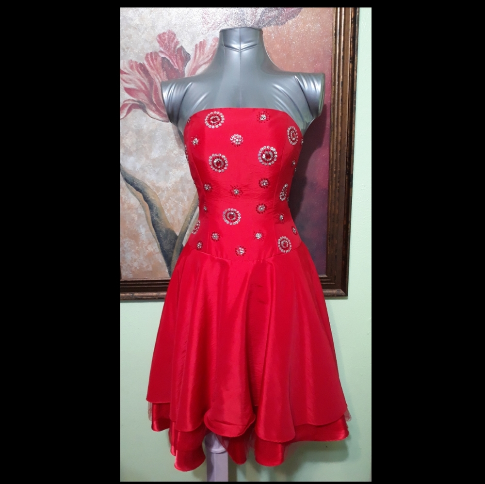 Red dress with embellishments